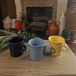 FIESTA WARE O Ring Handle Coffee Mugs, Rose And Yellow Cups